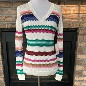 Etcetera Vibrant Stripes Woven Rayon Light Long Sleeve Sweater Size XS NWT
